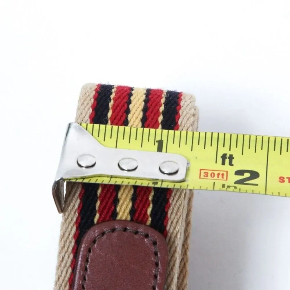 Dooney & Bourke Mens Belt 42 Brown Leather Canvas Stripe Preppy Solid Brass USA